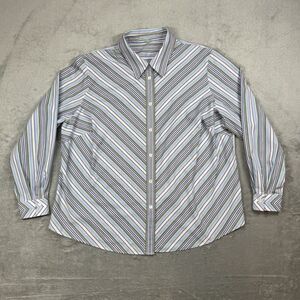 Foxcroft Wrinkle Free Shaped Fit Shirt Women 18 Purple StripedCotton Long Sleeve